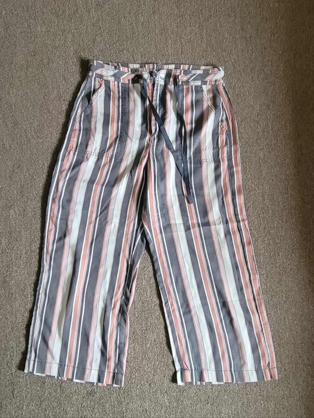 American Eagle Size 8 Regular Striped Cropped Wide Leg Pants Cotton Tie Waist